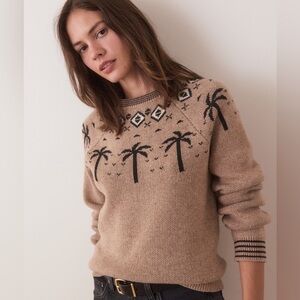 Marine Layer Tan Sweater with Palm Tree Design